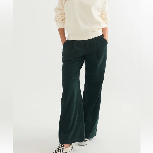 Marine Layer Pants - Marine Layer Flora Corduroy Wide Leg Trousers in Green Gables